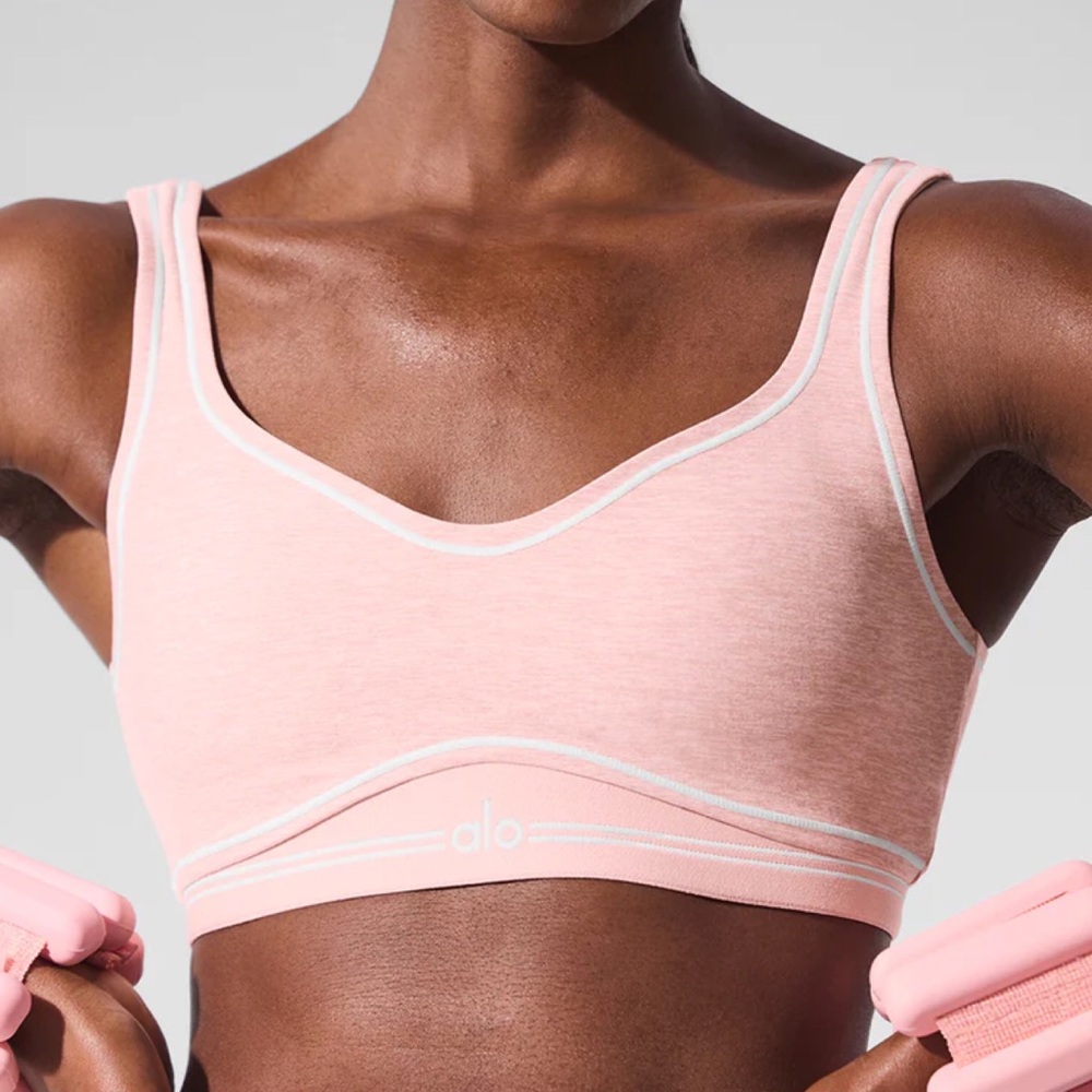 ALO Alosoft Heart Throb Bra Pink Quartz Heather/White S
